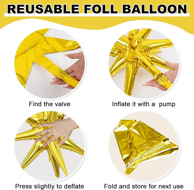 9Pcs Gold Star Balloons, Large Explosion Star Foil Balloons, Metallic Gold - Image 8