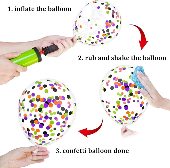 50 Pcs 12 Inch Halloween Balloons Orange Black Purple Green Confetti Balloons - Image 7