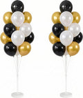 HIINS 10" Black Gold Balloon Column Kit Set of 2 by HiinsPartyDecoration