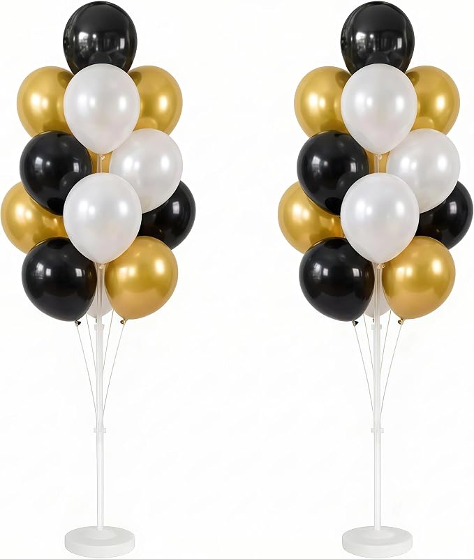 HIINS 10" Black Gold Balloon Column Kit Set of 2 by HiinsPartyDecoration