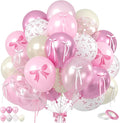 Pink Bow Balloons, 12 Inch Pastel Pink White Bow Printed Balloons by BIAPIAN