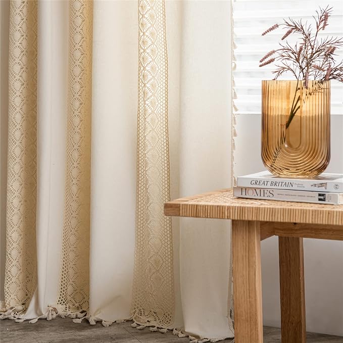 Sutuo Home Boho Curtain Crochet Dots Patchwork Semi-Blackout Bohemian Handmade - Image 3