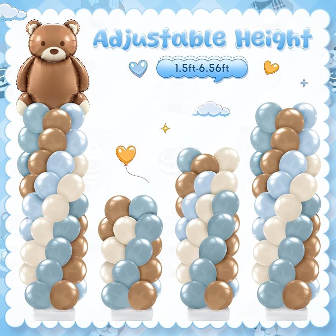 Kasyat 2 Set Bear Baby Shower Balloon Column Stand Kit Dusty Blue and Brown - Image 4