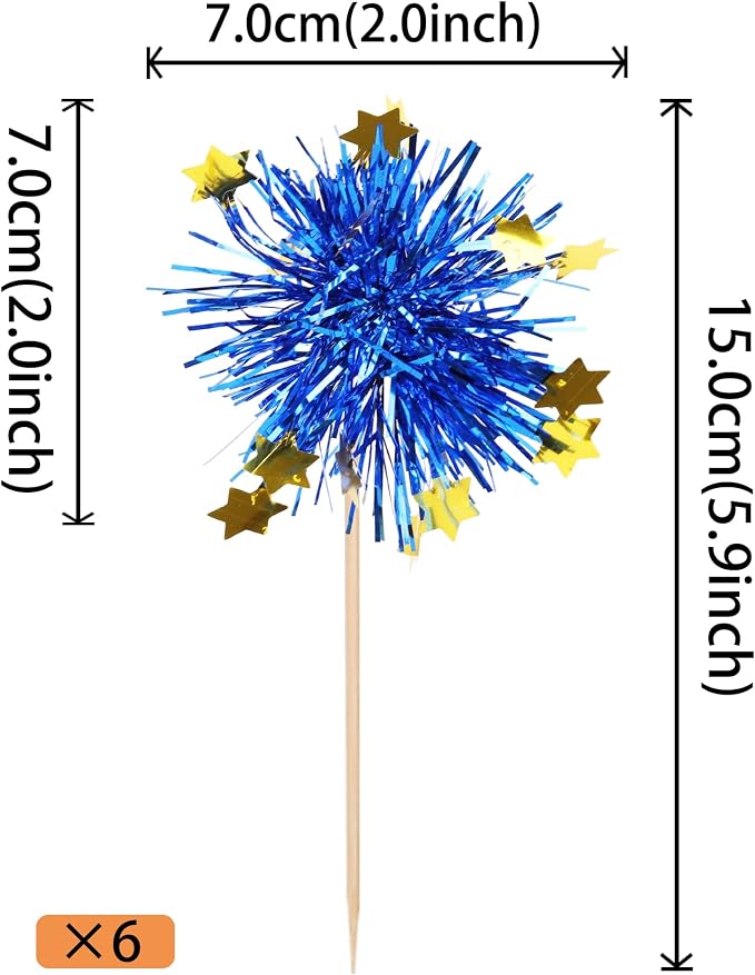 30 PCS Foil Firework Cupcake Toppers Happy Birthday Star Cupcake Picks Sparkle - Image 2