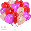TONIFUL 30 Pcs 18 Inch Rose Gold Red Hot Pink Heart Shape Foil Balloons | by TONIFUL