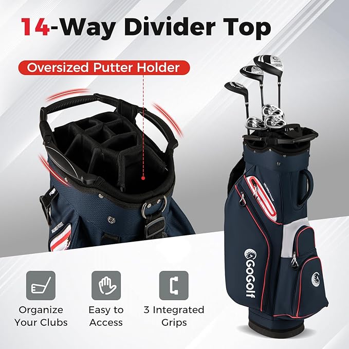 Tangkula Golf Cart Bag, Lightweight Golf Bag with 14-Way Divider Top, Portable Golf Club Organizer Bag with Cooler Pocket, Adjustable Shoulder Strap, Rain Hood & Umbrella Holder for Men & Women