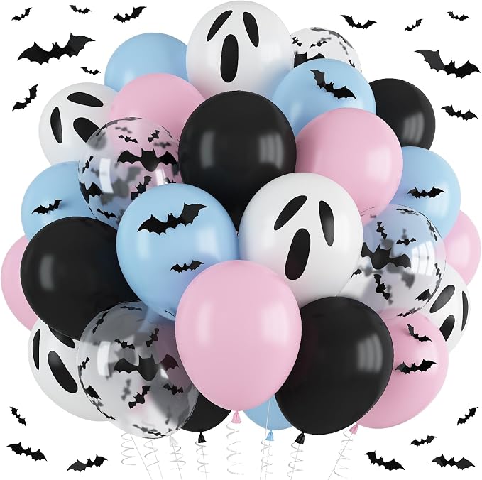 Halloween Gender Reveal Black and Pastel Pink Blue Ghost Balloons | 12 Inch by Froova