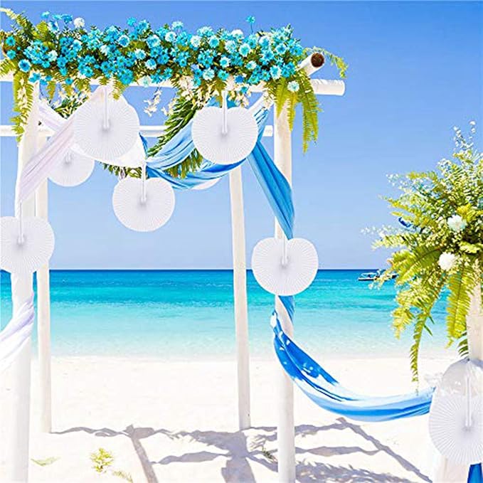 60 Pcs White Heart Round Paper Fans | Foldable Handheld Fans - Image 6