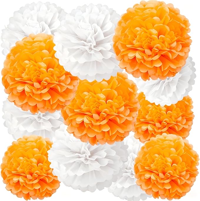 We Moment Orange White Paper Pom Poms by We+Moment