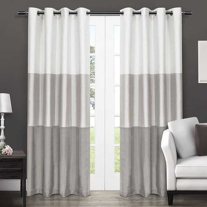 EXCLUSIVE HOME Chateau Striped Faux Silk Grommet Top Curtain Panel Pair by TownCountryLiving