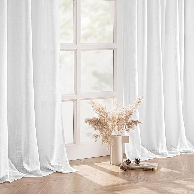 MIULEE White Linen Curtains 2 Panels Window Drapes 37x90 Inches | Curtains - Image 5