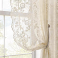 FINECITY Beige Lace Curtains for Bedroom Rustic Floral W52xL54 Inch 2-Panel | by FINECITY