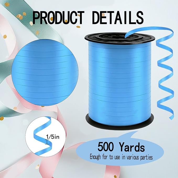 Premium Light Blue Curling Ribbon, 500 Yards Ribbons - Image 2