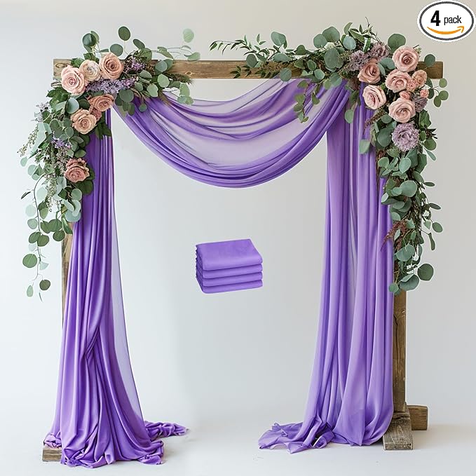 Wedding Arch Draping Fabric Backdrop 4 Panels, Lavender Purple | 28.7"x20FT by Wokceer