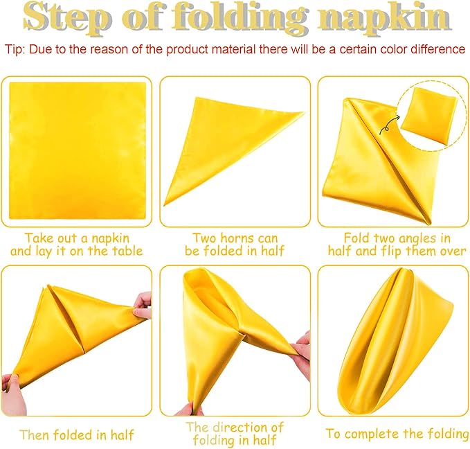 ANECO 12 Pieces Satin Napkins Soft Dinner Napkins Square Table Napkins 17 x 17 Inches for Restaurant Weddings Party Dinner Decoration (Pastel Yellow)