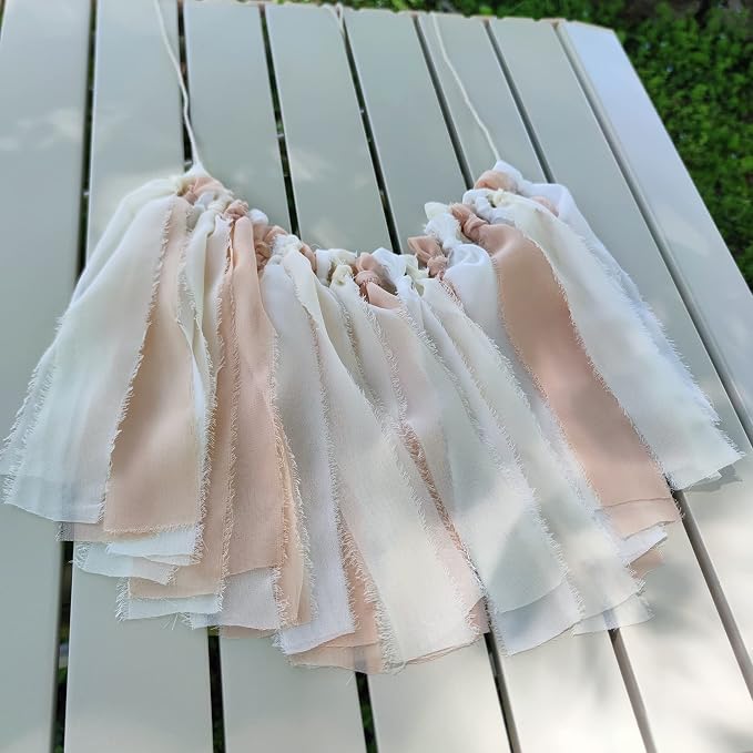 White + Beige Handcrafted Chiffon Tassel Garland - Image 7