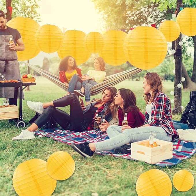 Yellow Paper Lanterns 12 Pcs Assorted Size of 6" 8" 10" 12" Chinese Round Paper - Image 5