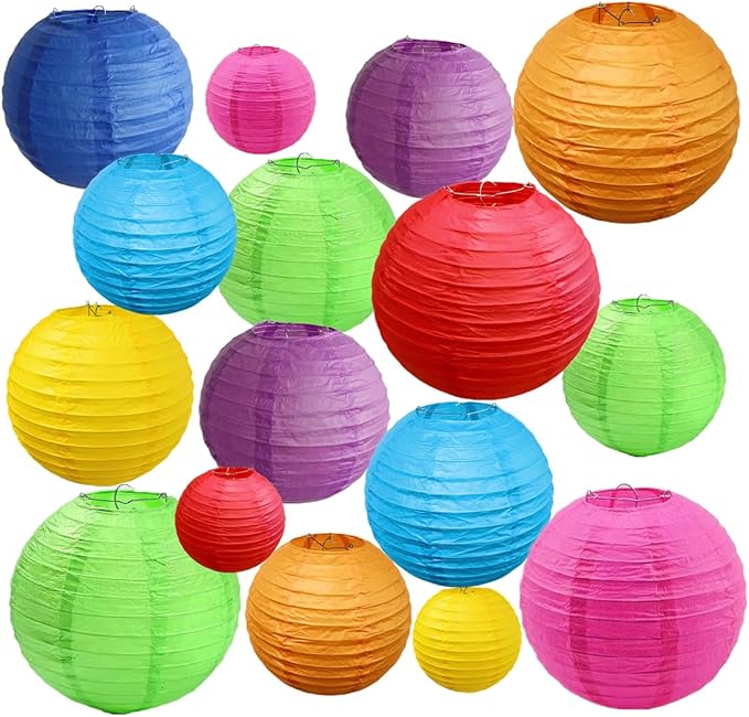 16pcs Mixed Size Colorful Paper Lanterns by JaykeJoy