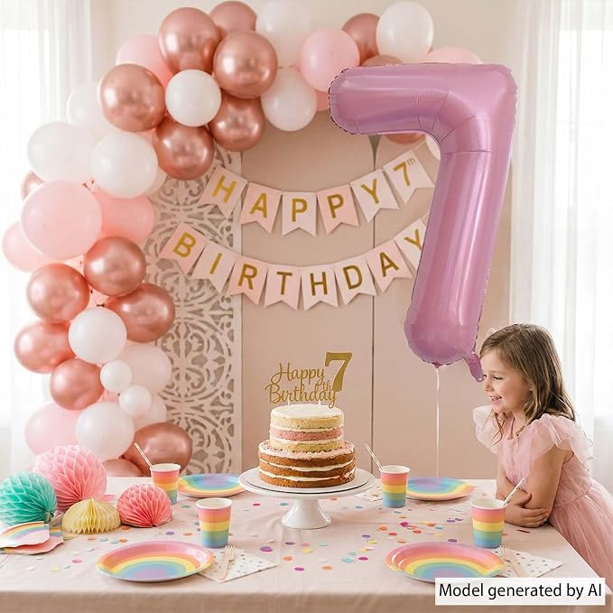 Pearlescent Pink Number 7 Balloon 40 Inch, Shiny Foil - Image 2