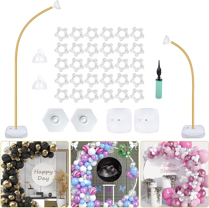 Gold Balloon Arch Stand Kit, 9.3ft & 6ft Free Bending Soft Balloon Flower by DEYIXUN