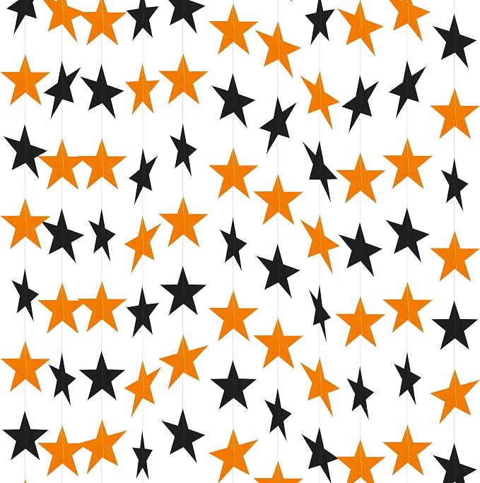 BEISHIDA 6Pcs Black and Orange Star Garland Decor Twinkle Paper Star Streamers by Beishida