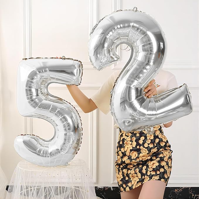 40 Inch Silver Number Balloons, Helium Mylar Foil Number Balloons - Image 5