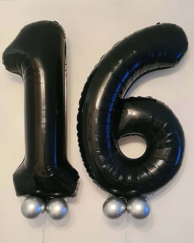 40 Inch Black 16 Number Balloons Giant 16 Balloons Black Birthday Balloons 16th - Image 3