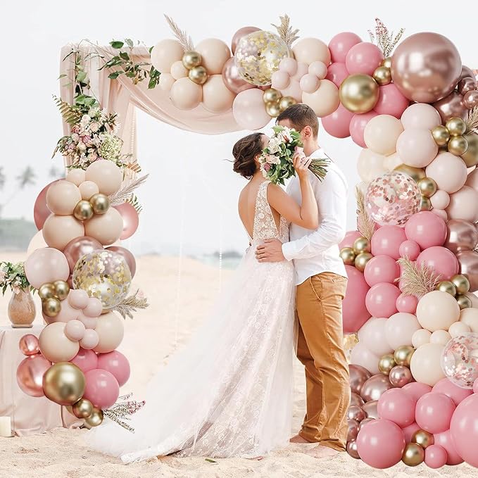 Blush Light Pink Metallic Gold Confetti Balloon Arch Kit 144 Pcs | Boho Baby - Image 6