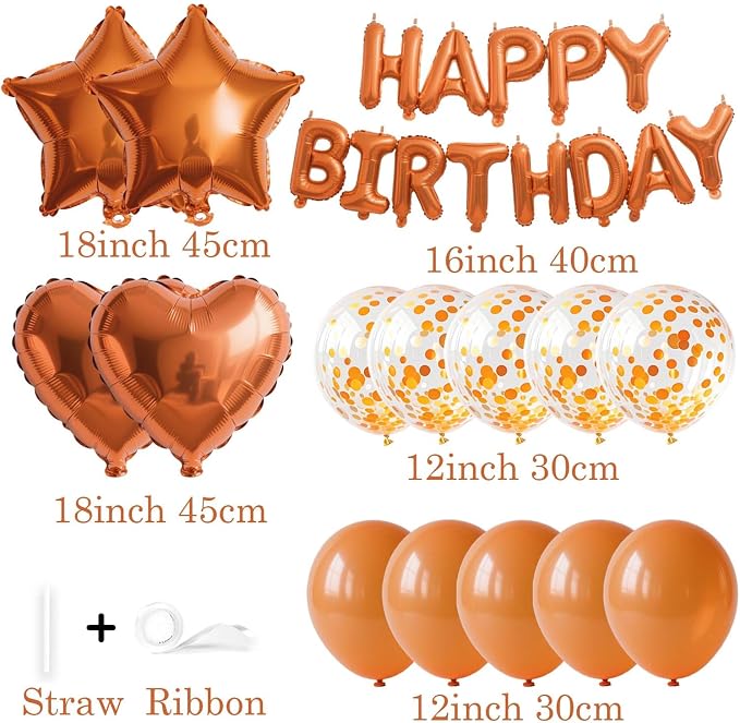 27 Pcs Orange Birthday Decorations, 3D Letters Orange Happy Birthday Balloon - Image 2