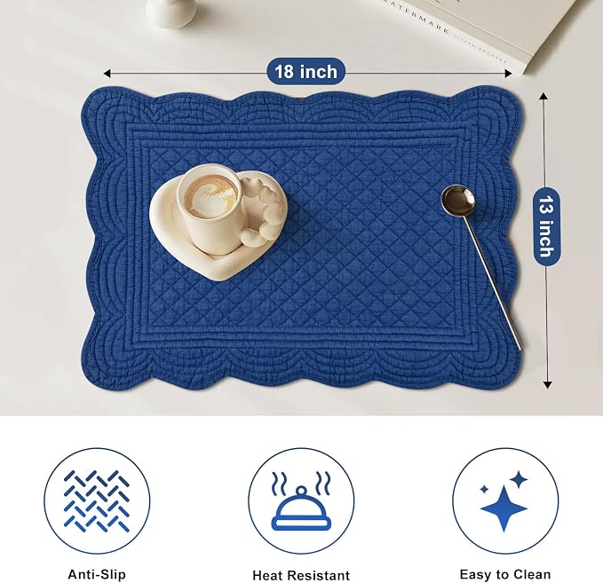 6 PC Quilted Placemats, 100% Cotton Fabric Washable Cloth Table Mats - Image 3