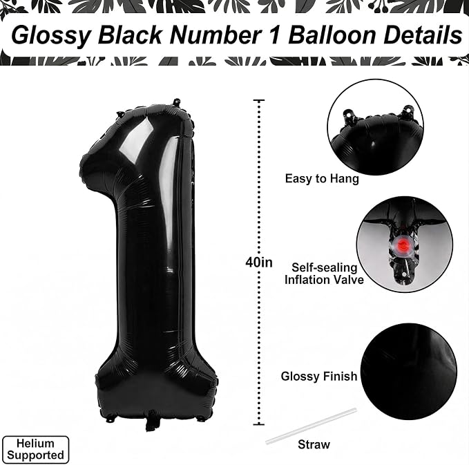 Black Number 1 Balloon 40 Inch, Sleek Foil Numeral - Image 4