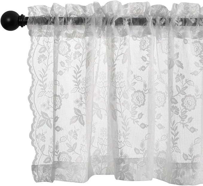 FINECITY White Floral Lace Valance Curtain - Image 3