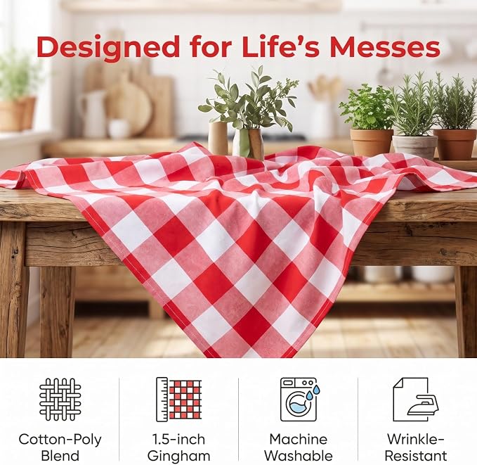 ShinyBeauty 60"x120" Cotton Tablecloth Red White Gingham Checker Rectangle | - Image 6