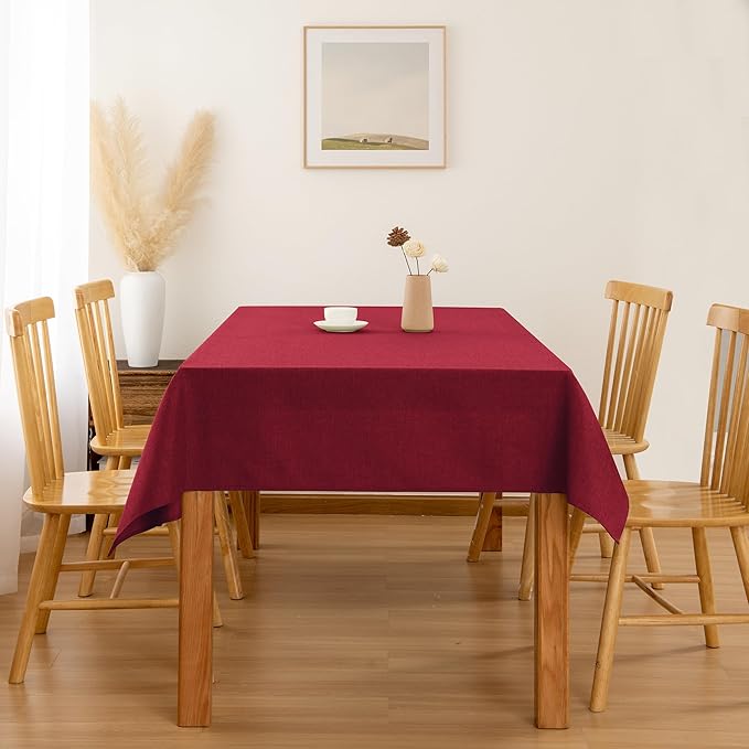 Hiasan Faux Linen Rectangle Tablecloth - Wrinkle and Stain Resistant Washable Table Cloth for Kitchen Dining Room Holiday Table Cover for Dinner, Red, 54 x 108 Inch