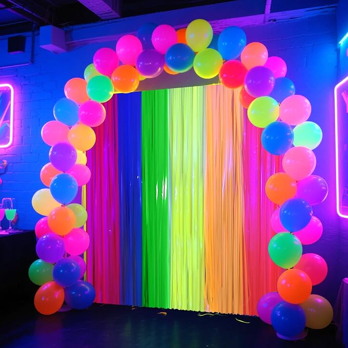 4 Packs Glow in the Dark Foil Fringe Curtain, Macaron Rainbow Blacklight - Image 7
