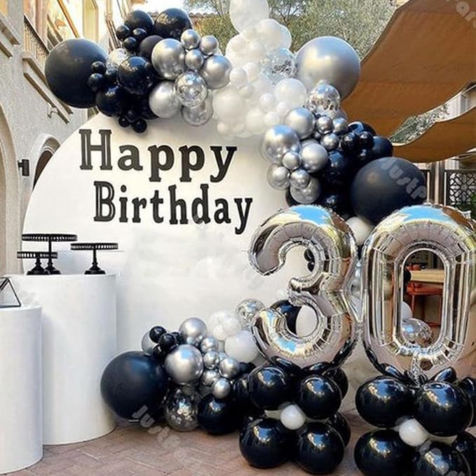 Black and Silver Balloons, Metallic Silver and Black Balloons Pearl Silver - Image 6