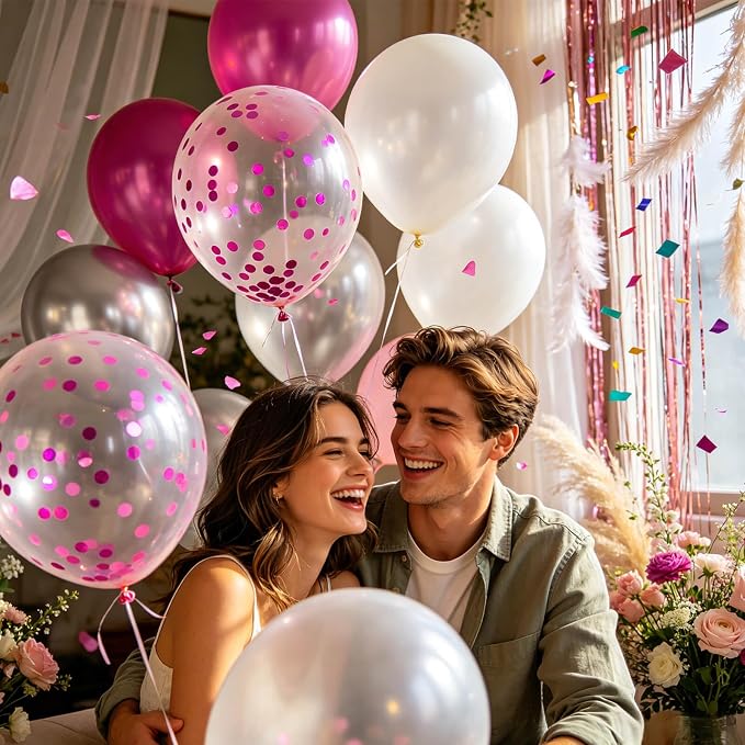 100pcs Pink Confetti Balloons 12 Inch Clear Latex Balloon - Image 4