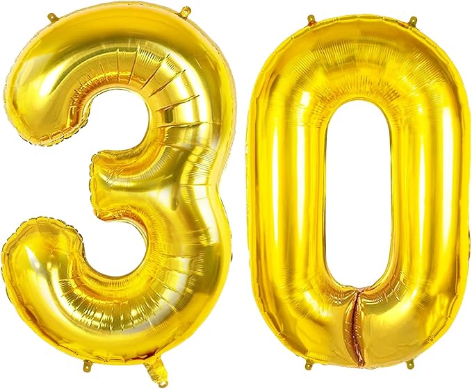 Number 30 Balloons for 30th Birthday Party Decorations, 0-100 Large No.30 Gold by Joycard