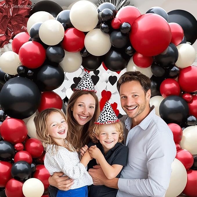 Red Black And White Balloons Garland Arch Kit, Double Stuffed Red Ivory White - Image 7