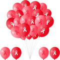 100 Pcs Red Ribbon Awareness Balloons 12 Inch Latex Red White Printed Balloon by Unknown