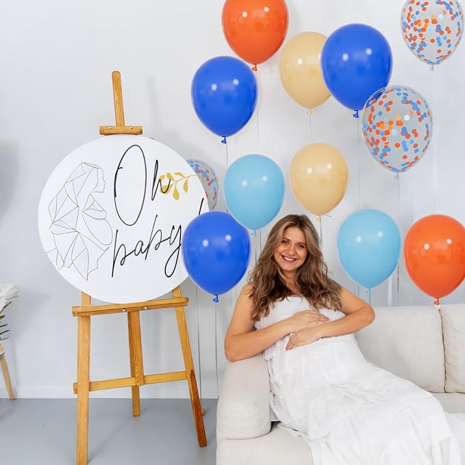 68Pcs Blue and Orange Balloons 12 Inch Nude Color Deep Light Blue Balloon - Image 5
