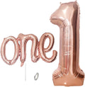2Pcs Rose Gold Foil 40" Number 1 and 26" Script Letter One Balloon Set | Large by WEILINZHOU