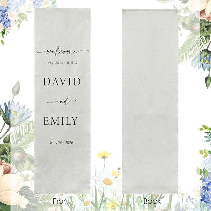 Personalized Fabric Wedding Welcome Sign, Cotton Linen Banner - Image 3