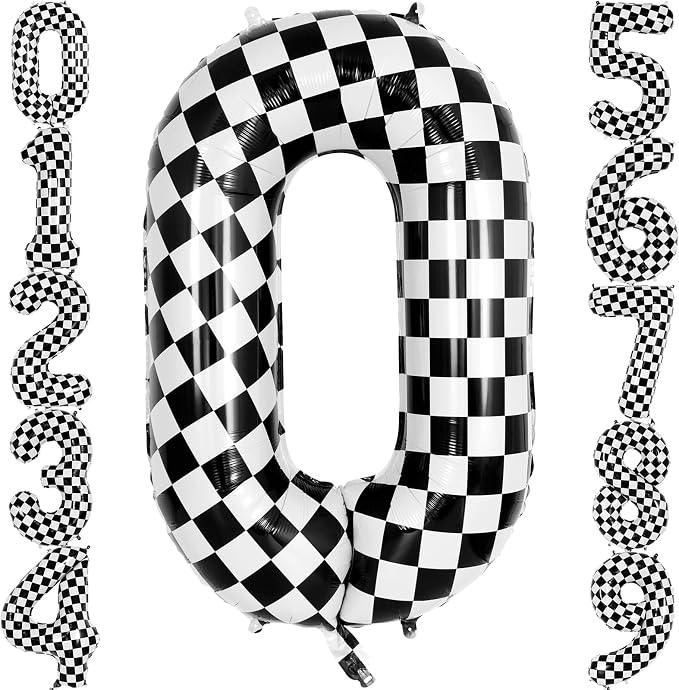Checkered Number 0 Balloon 40 Inch, Large Foil Black and White Number Balloons by AIQINHU