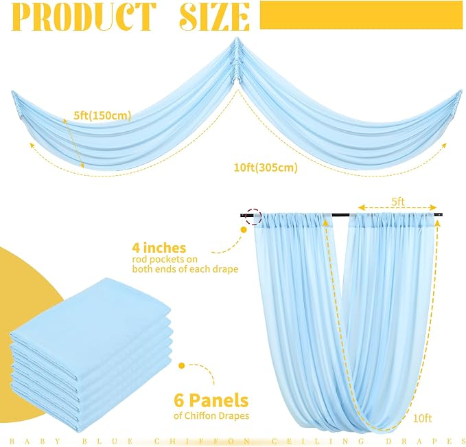 6 Panels Baby Blue Ceiling Drapes - Image 2