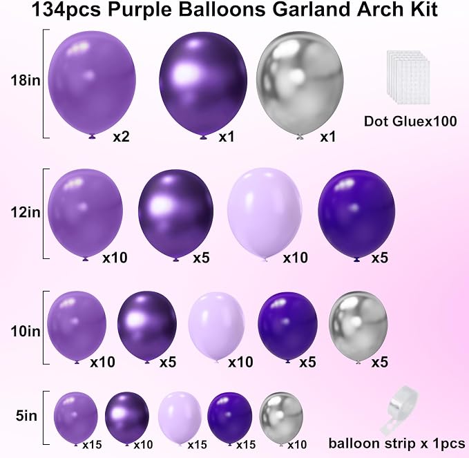 YMSZ Purple Balloon Garland Arch Kit, Baby Shower Decorations - Image 2