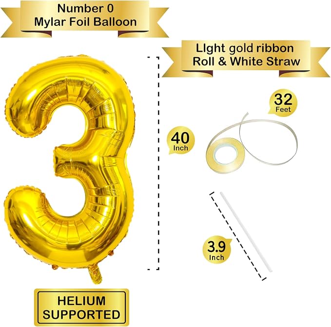 40 Inch Gold Number Balloons, Helium Mylar Foil Number Balloons - Image 2