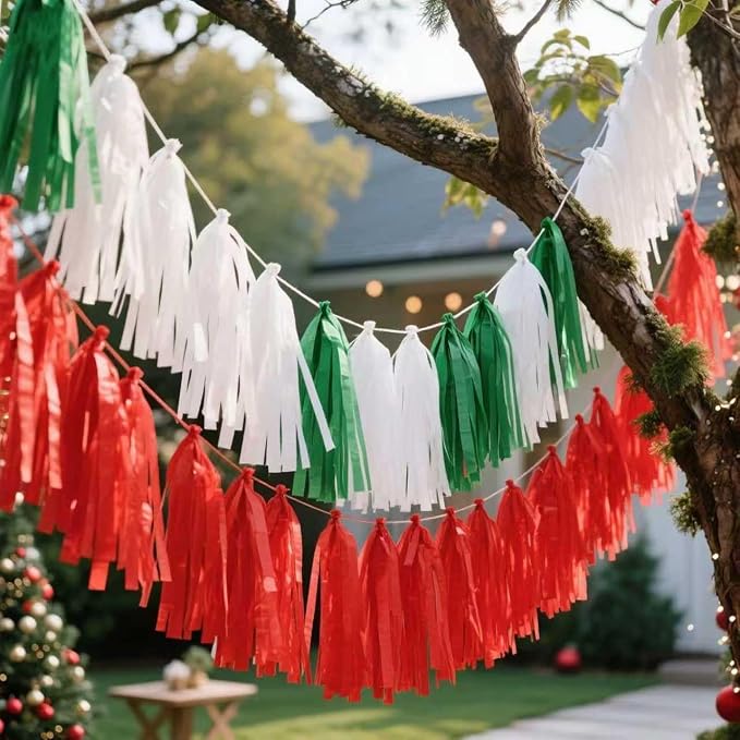 Red White and Green Paper Tassels 30pcs Streamers Christmas Theme Graduation - Image 4