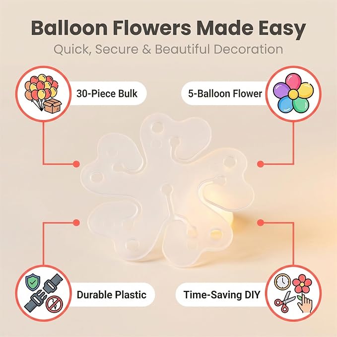 iFlyMaes 30pcs Balloon Flower Clips, Durable Plastic Balloon Connectors - Image 2