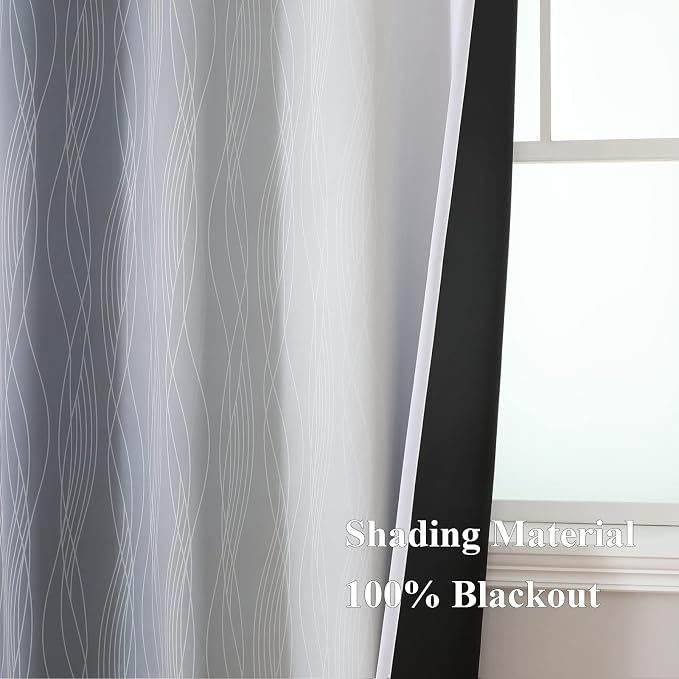 Grey and Grayish White Blackout Curtains 108 Inches Long, Thermal Insulated - Image 5